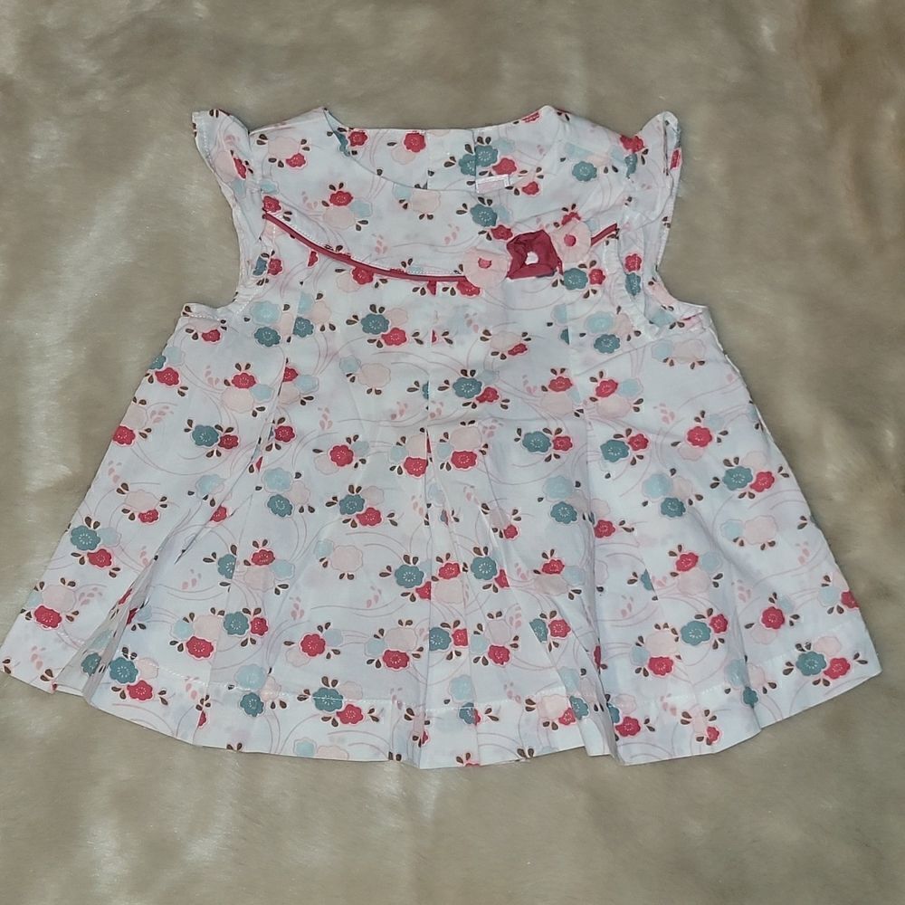 JANIE AND JACK WHITE POPPY PRINT SUMMER TOP, SIZE 12-18 MONTHS